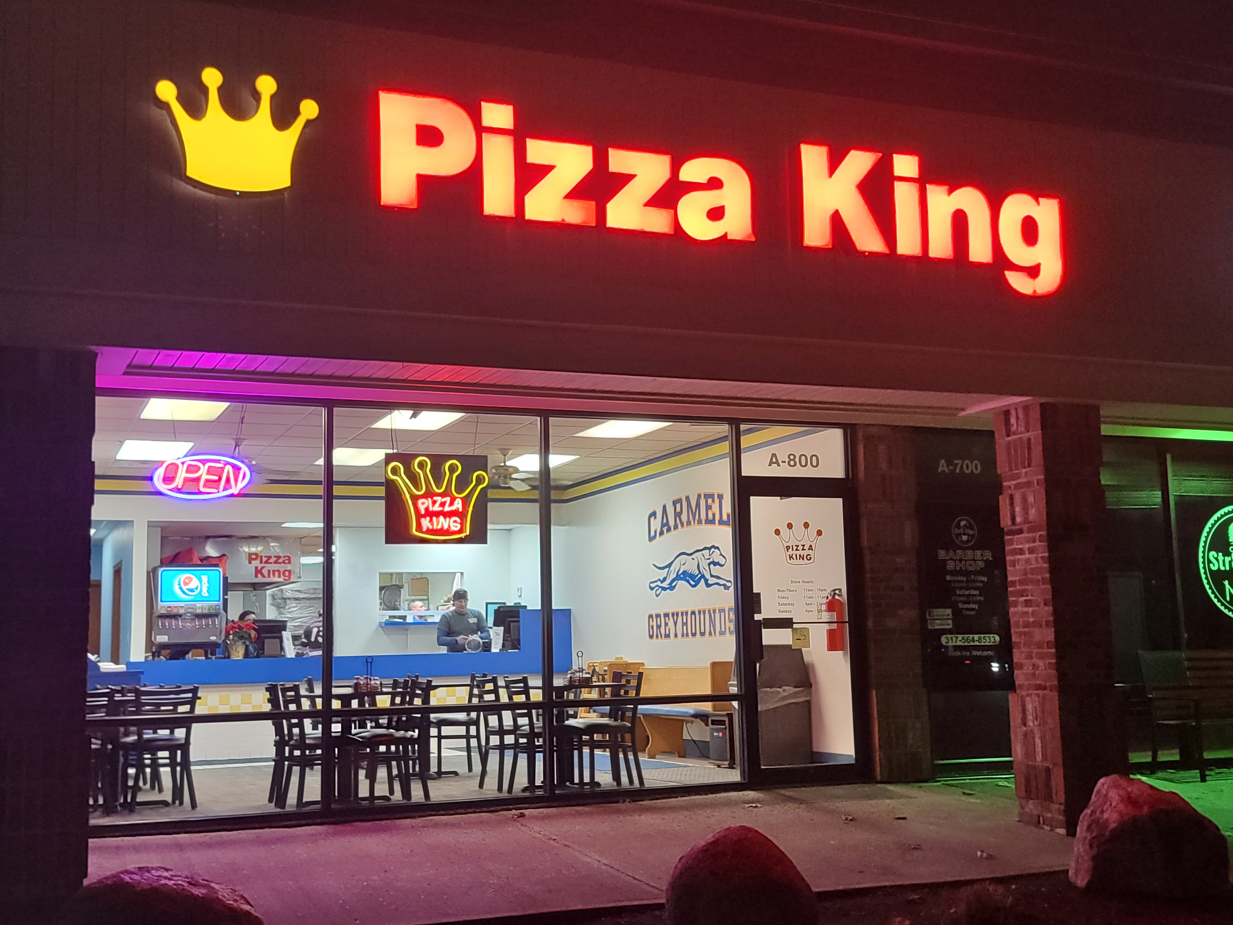 Pizza King Carmel storefront — home of Indiana-style party cut pizza in Carmel, Indiana